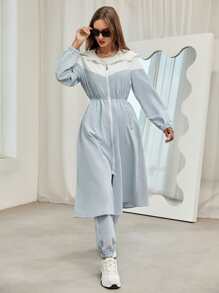Mulvari Colour Block Slant Pockets Hooded Coat & Trousers - Baby Blue - View 7