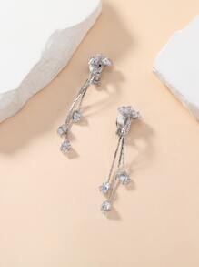 Rhinestone Tassel Decor Clip On Earrings - Silver - View 2