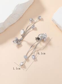 Rhinestone Tassel Decor Clip On Earrings - Silver - View 4