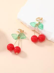 Cherry Decor Clip On Earrings - Multicolor - View 2