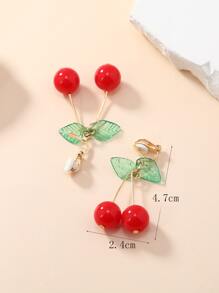 Cherry Decor Clip On Earrings - Multicolor - View 3