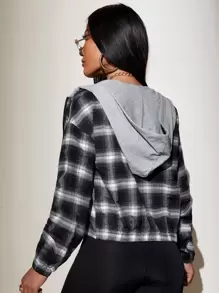 SHEIN SXY Plaid Drawstring Zip-Up Hooded Jacket In Fall/Winter