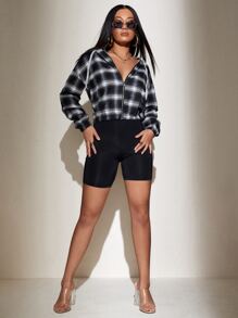 SHEIN SXY Plaid Drawstring Zip-Up Hooded Jacket In Fall/Winter