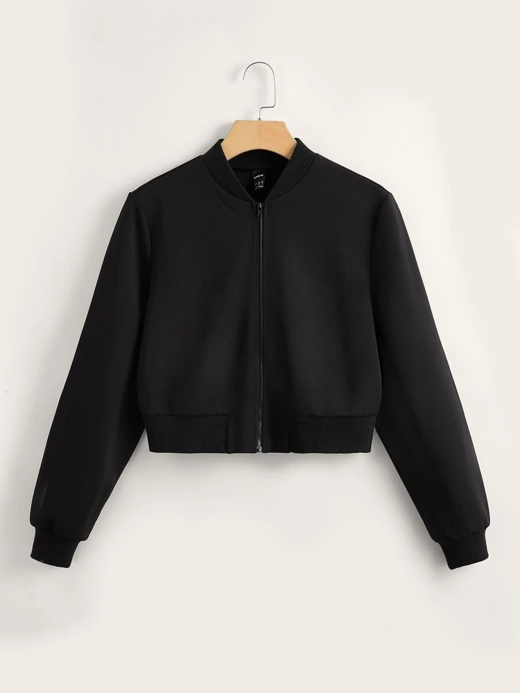 Solid Zip Up Bomber Jacket In Fall/Winter,Casual