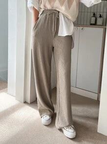 DAZY 女士纯色系腰直腿休闲商务裤 - 摩卡棕 - 查看 1