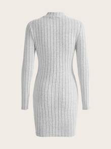 SHEIN EZwear Đầm Cắt ra Gân đan màu trơn Giải trí - Màu Xám nhạt - Xem 2