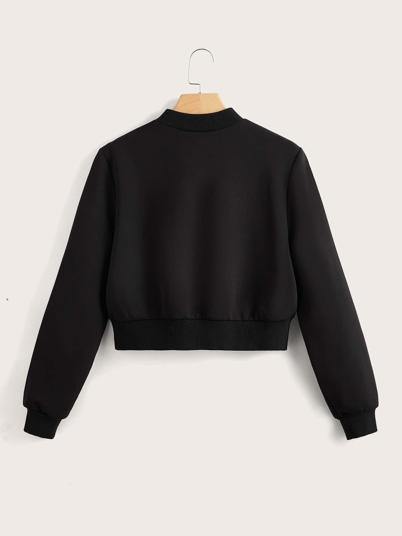 SHEIN LUNE Solid Zip Up Bomber Jacket SHEIN USA