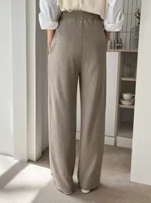 DAZY 女士纯色系腰直腿休闲商务裤 - 摩卡棕 - 查看 3