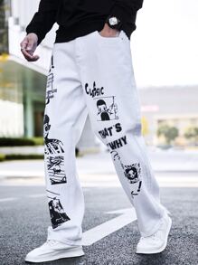 Manfinity Men Letter & Figure Graphic Jeans - White - View 4