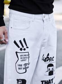 Manfinity Men Letter & Figure Graphic Jeans - White - View 5
