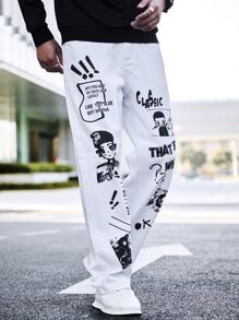 Manfinity Men Letter & Figure Graphic Jeans - White - View 6