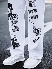 Manfinity Men Letter & Figure Graphic Jeans - White - View 8