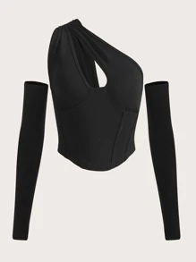 SHEIN ICON One Shoulder Cut Out Crop Top With Arm Sleeve