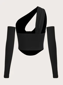 SHEIN ICON One Shoulder Cut Out Crop Top With Arm Sleeve