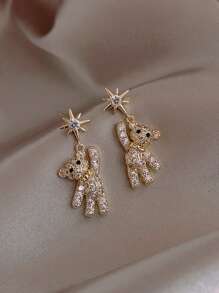 Andkiss 1pair Rhinestone Decor Bear Design Drop Earrings