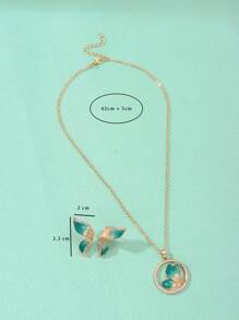 水鑽裝飾蝴蝶吊墜項鍊和耳釘