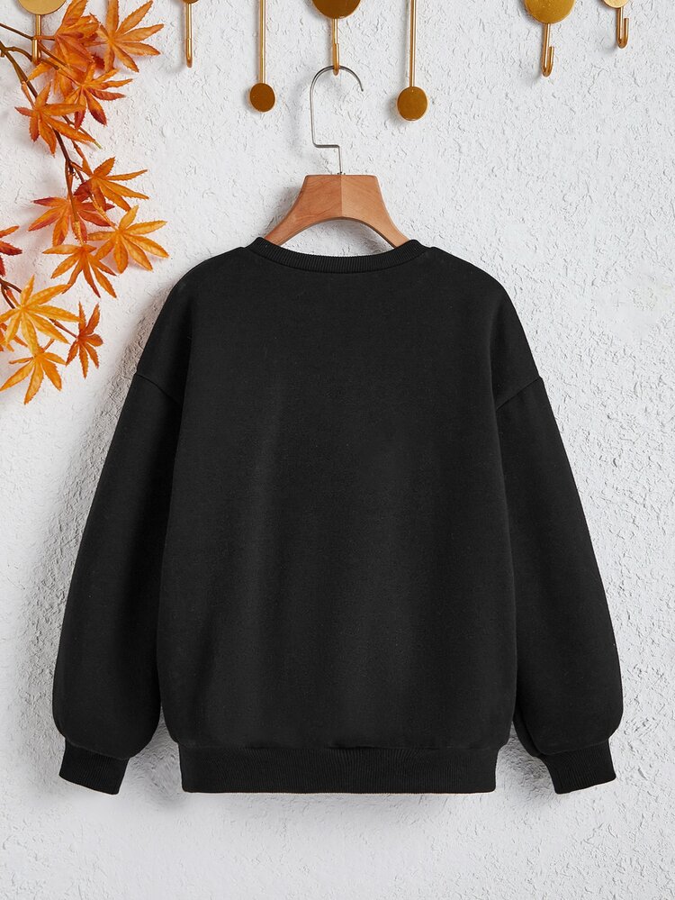 Tween Girl Floral Patched Drop Shoulder Pullover,In Fall/Winter