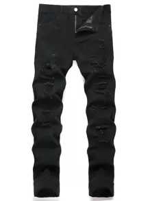 Men Ripped Jeans - Black - View 1