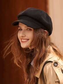 LEAJOURNO. 1入組女士素色八角形帽適用於春天/秋天,日式風休閒貝雷帽,文學畫家帽子 - 黑色 - 查看 12