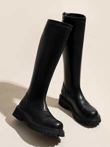 Minimalist Back Zipper Combat Boots - Black - View 1