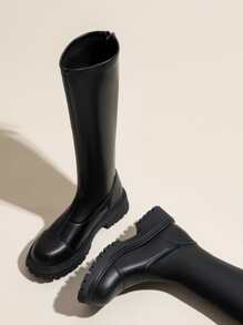 Minimalist Back Zipper Combat Boots - Black - View 2