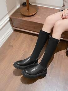 Minimalist Back Zipper Combat Boots - Black - View 4