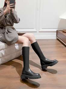 Minimalist Back Zipper Combat Boots - Black - View 5