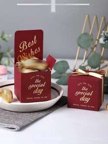 3 piezas Caja de regalo con estampado de slogan - Burdeos - Ver 3