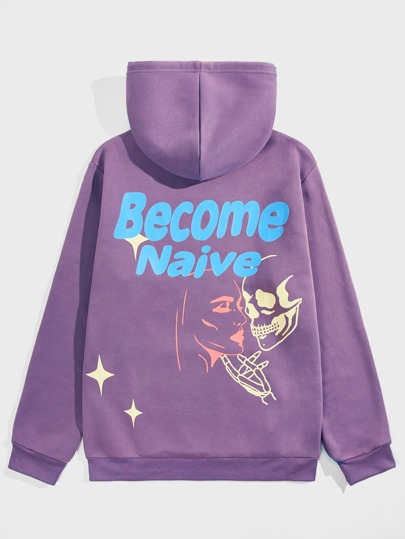 Homme Sweat-shirt à capuche thermique lettre à motif tête de mort à poche kangourou à cordon