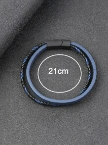Pulsera trenzada en capas de moda y popular para hombres PU para vacaciones y para una apariencia elegante - Azul Marino - Ver 5