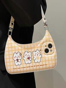 Cartoon Rabbit Plaid Phone Case - Multicolor - View 1