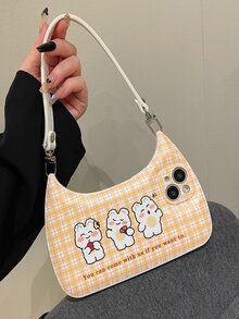 Cartoon Rabbit Plaid Phone Case - Multicolor - View 3