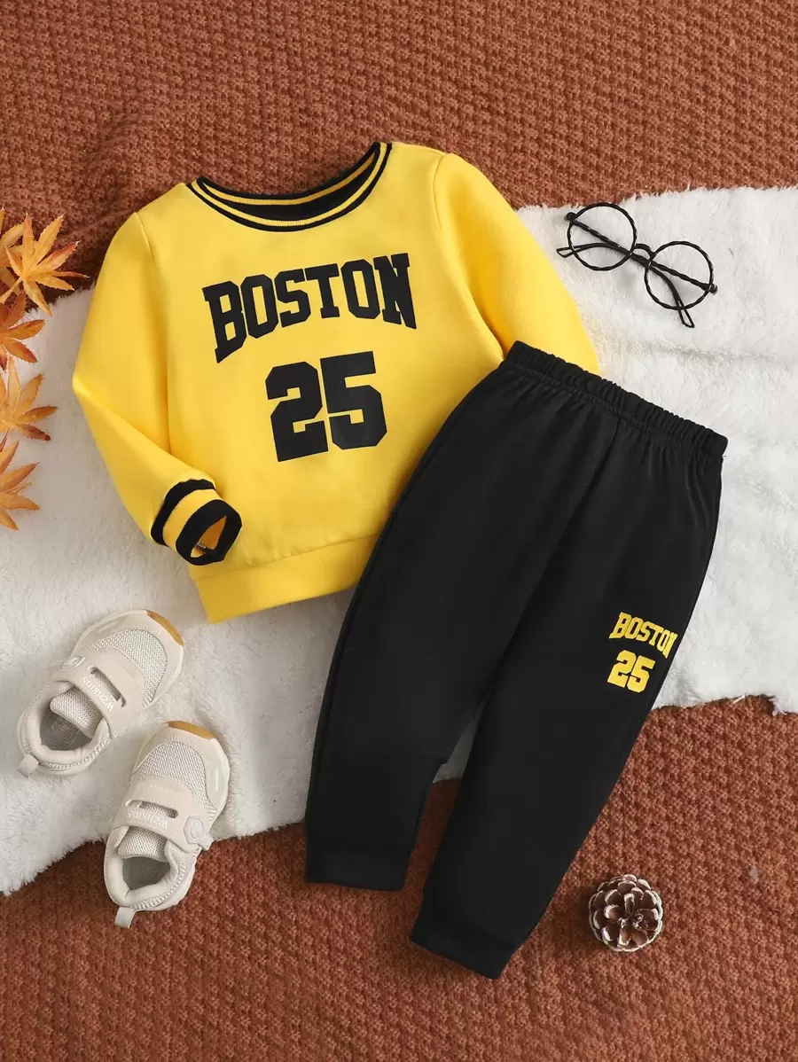 SHEIN Bebis Pojke Text Grafik Sweatshirt & Mjukisbyxor - Multifärgad - Visa 1