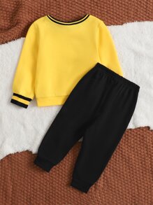 SHEIN Bebis Pojke Text Grafik Sweatshirt & Mjukisbyxor - Multifärgad - Visa 2