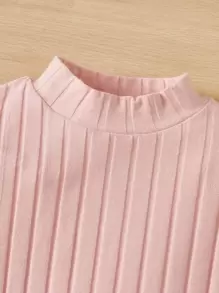 SHEIN 女孩小高領補丁細節連衣裙 - 淺粉色 - 查看 4