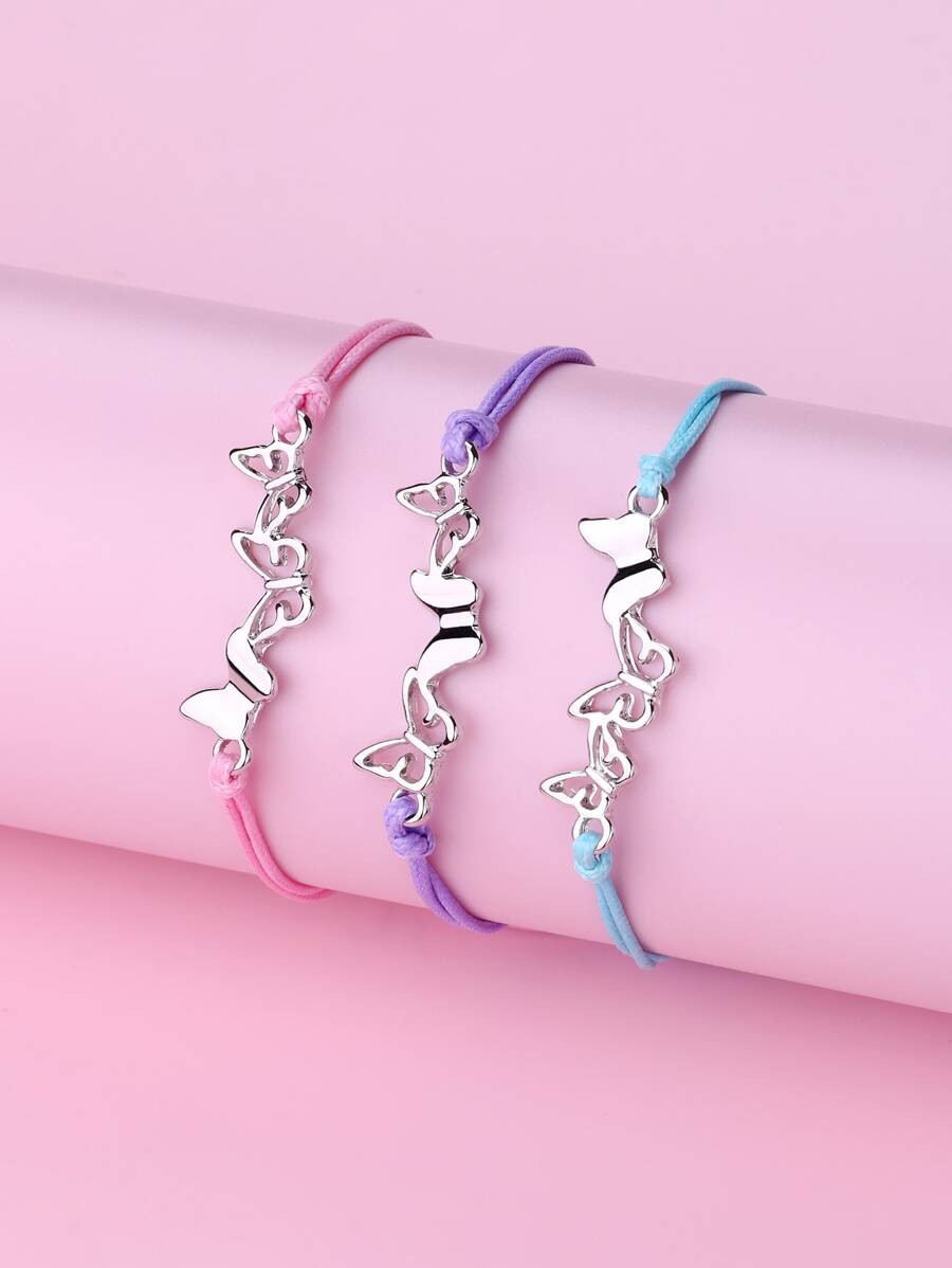 3pcs Girls Butterfly Decor Bracelet - Multicolor - View 1