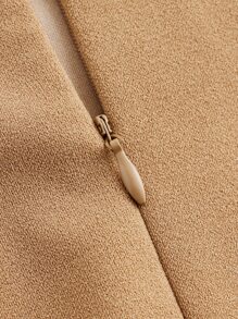 SHEIN MOD Falda unicolor con botón delantero con cremallera trasera - Camel - Ver 4