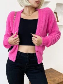 AAmilife Drop Shoulder Fuzzy Cardigan