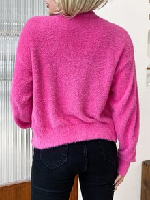 AAmilife Drop Shoulder Fuzzy Cardigan