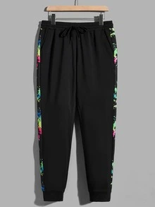 GENTILAND 男士潑墨圖案連帽衫和腰部抽繩衛褲 - 彩色 - 查看 8