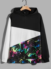 GENTILAND 男士潑墨圖案連帽衫和腰部抽繩衛褲 - 彩色 - 查看 6