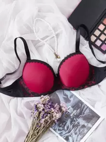 Plus Contrast Lace Underwire Bra - Multicolor - View 1