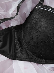 Plus Floral Lace Underwire Bra - Black - View 3