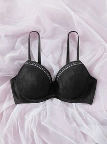 Plus Floral Lace Underwire Bra - Black - View 4