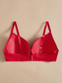 Plus Eyelash Lace Panel Push Up Bra - Red - View 2