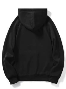 ROMWE MEN Street Life Guys Slogan Alien Graphic Drawstring Hoodie - Black - View 2