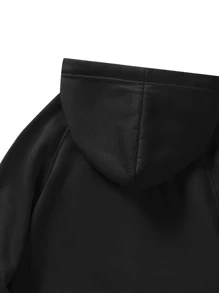 ROMWE MEN Street Life Guys Slogan Alien Graphic Drawstring Hoodie - Black - View 3