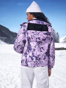 Allover Print Waterproof Hooded Jacket & Detachable Liner - Purple - View 2