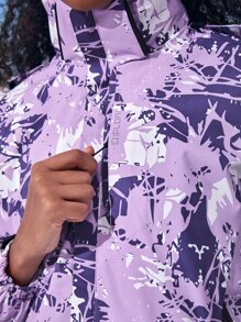 Allover Print Waterproof Hooded Jacket & Detachable Liner - Purple - View 5