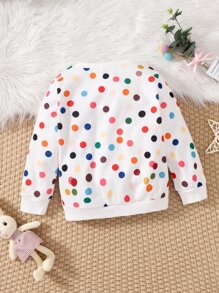 SHEIN 小女童波點圖案運動衫 - 白色 - 查看 2